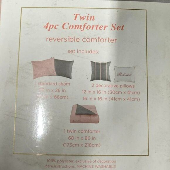 Grey and Pink TWIN Comforter Set New - Picture 2 of 4